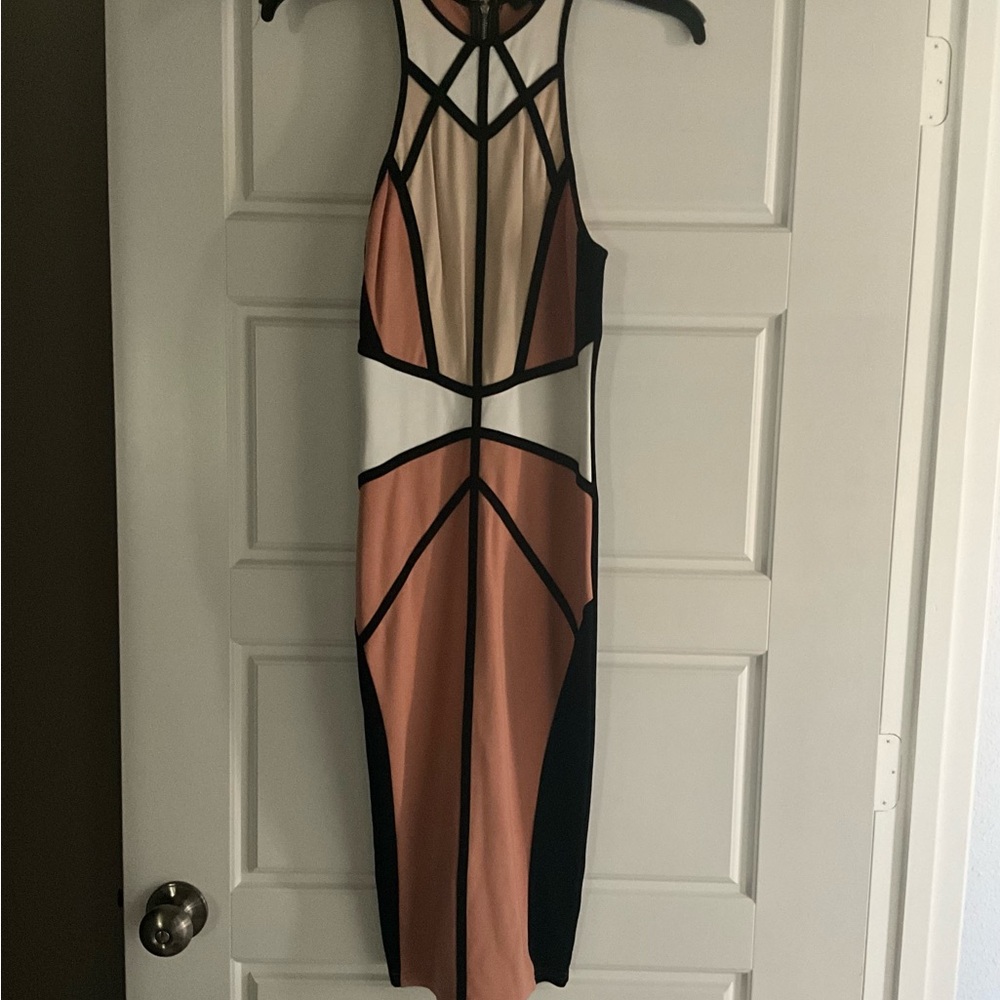 Privy Black and White Halter Bodycon Dress